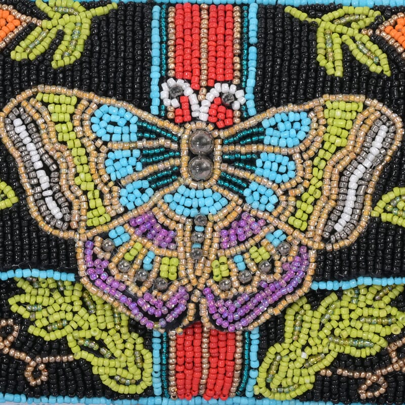 La Marey Black Bead Work Dupion Silk Sling Bag with Shoulder Strap