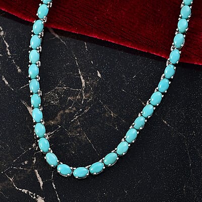 D'Joy Sleeping Beauty Turquoise 16.25 ctw Crown Mosaic Necklace in Rhodium Over Sterling Silver 18 Inches