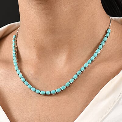 D'Joy Sleeping Beauty Turquoise 16.25 ctw Crown Mosaic Necklace in Rhodium Over Sterling Silver 18 Inches