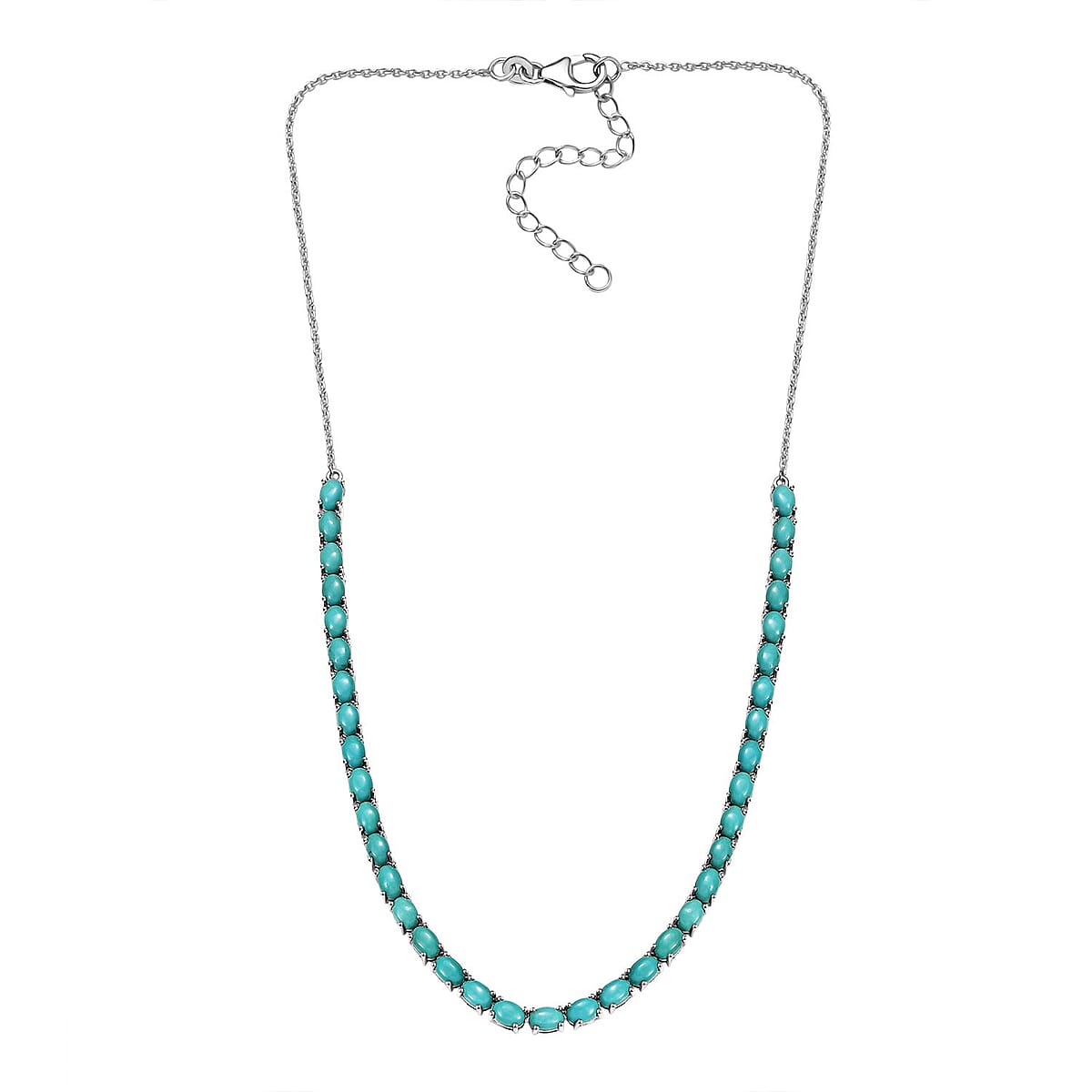 D'Joy Sleeping Beauty Turquoise 16.25 ctw Crown Mosaic Necklace in Rhodium Over Sterling Silver 18 Inches image number 3