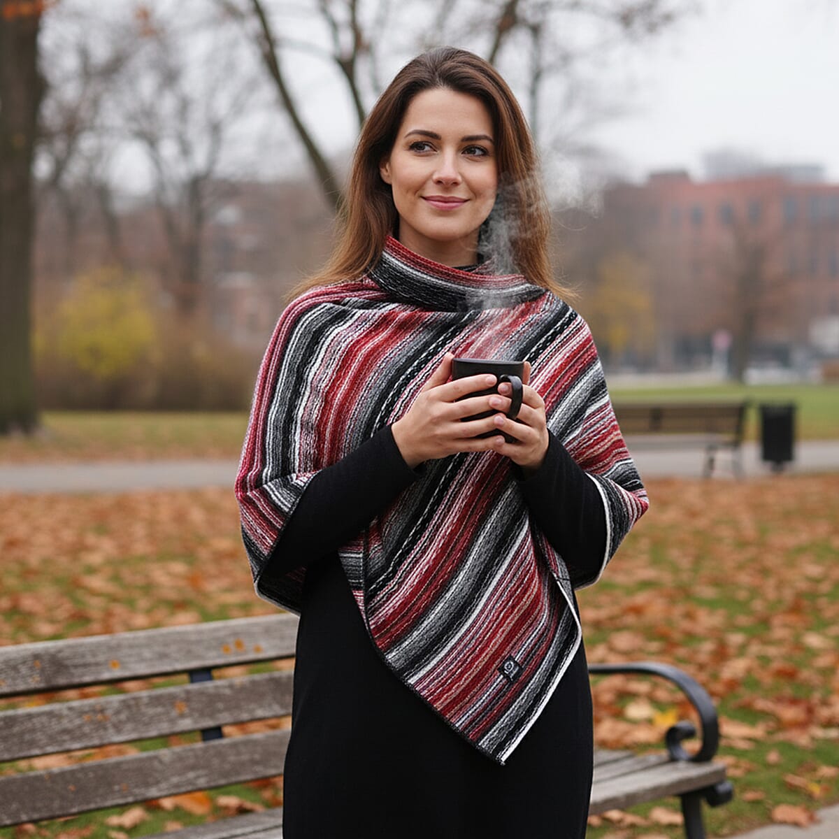 TAMSY Red Striped Knit Poncho image number 1