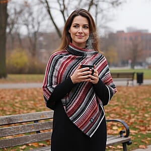 TAMSY Red Striped Knit Poncho