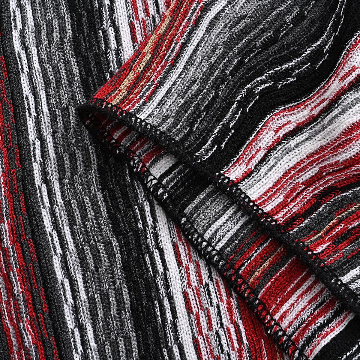 TAMSY Red Striped Knit Poncho image number 2