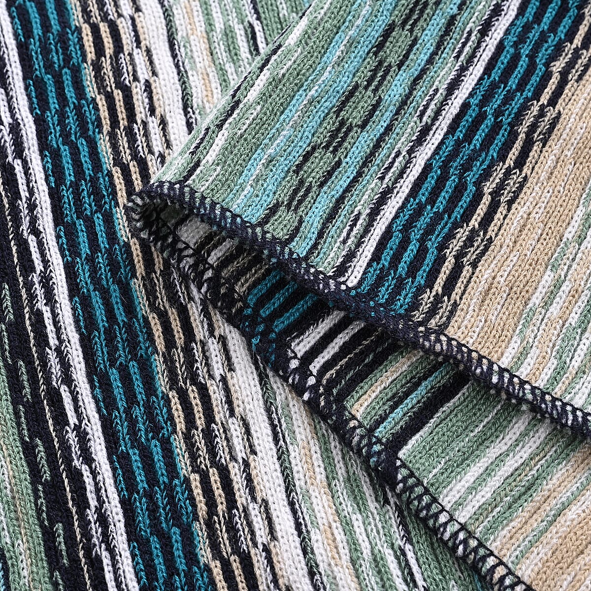 TAMSY Teal Striped Knit Poncho image number 2