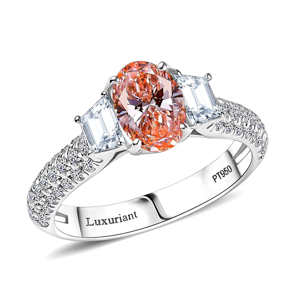 IGI Certified Luxuriant Lab Grown Pink Diamond (IR) 5.0) VS and Lab Grown Diamond 2.00 ctw Ring in 950 Platinum (Size 8.0) 6.35 Grams