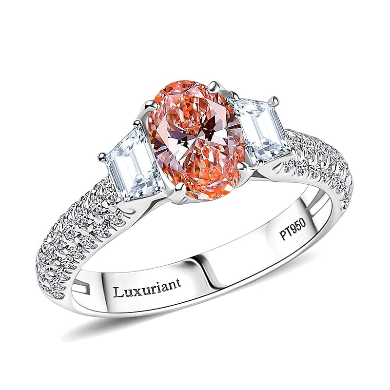 IGI Certified Luxuriant Lab Grown Pink Diamond (IR) 5.0) VS and Lab Grown Diamond 2.00 ctw Ring in 950 Platinum (Size 8.0) 6.35 Grams