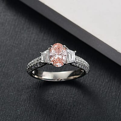 IGI Certified Luxuriant Lab Grown Pink Diamond (IR) 5.0) VS and Lab Grown Diamond 2.00 ctw Ring in 950 Platinum (Size 8.0) 6.35 Grams