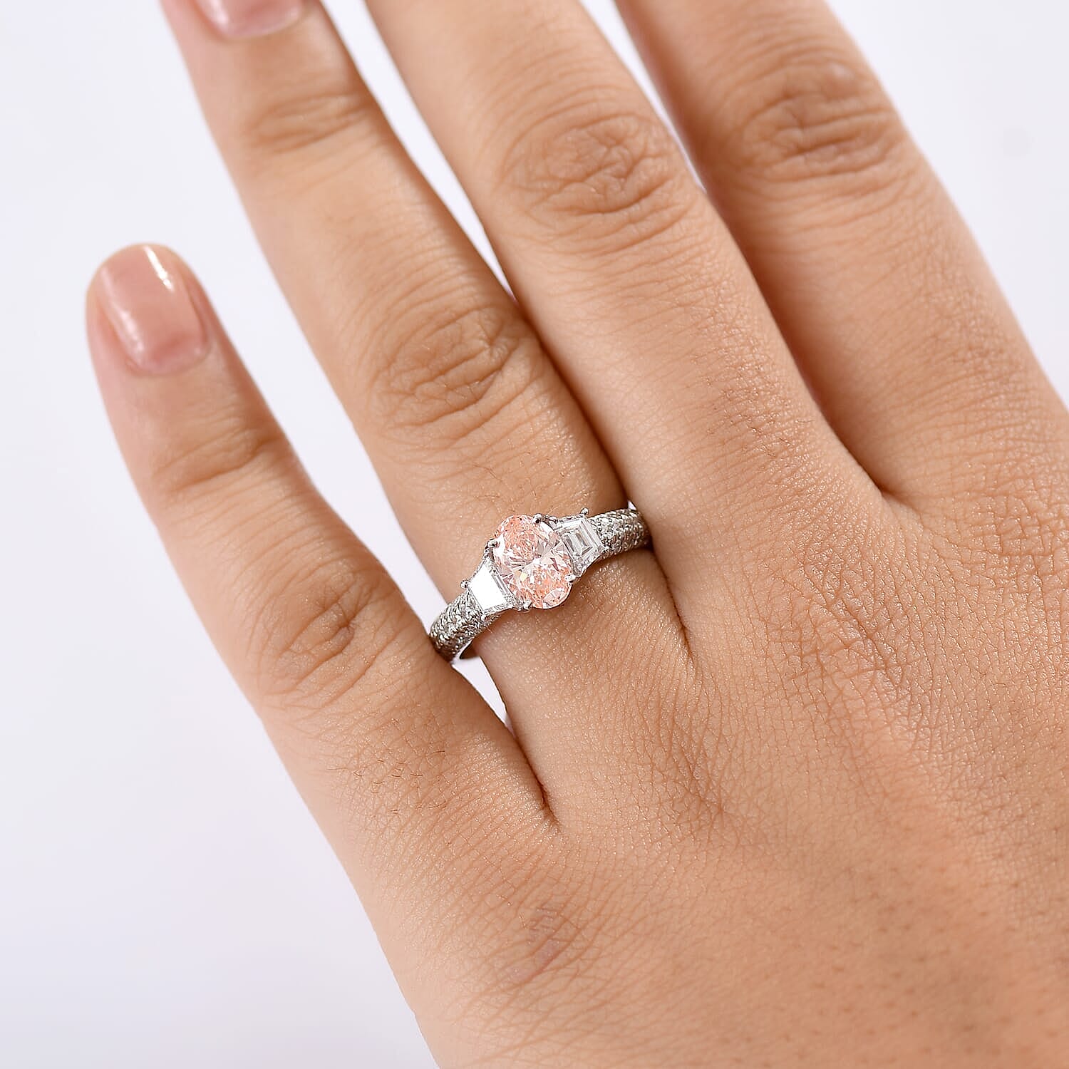 IGI Certified Luxuriant Lab Grown Pink Diamond (IR) 5.0) VS and Lab Grown Diamond 2.00 ctw Ring in 950 Platinum (Size 8.0) 6.35 Grams