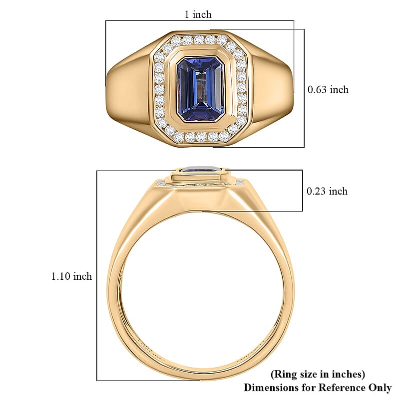 Luxoro AAA Tanzanite and I2 White Diamond 1.80 ctw Men's Ring in 10K Yellow Gold (Size 8.5) 6.34 Grams