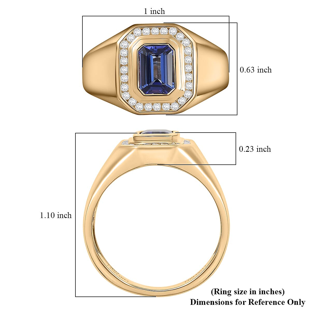 Luxoro AAA Tanzanite and I2 White Diamond 1.80 ctw Men's Ring in 10K Yellow Gold (Size 12.5) 6.34 Grams