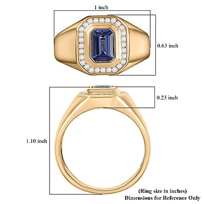 Luxoro AAA Tanzanite and I2 White Diamond 1.80 ctw Men's Ring in 10K Yellow Gold (Size 12.5) 6.34 Grams