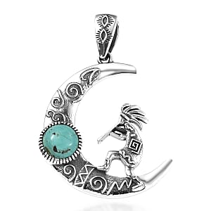 D'Joy Artisan Crafted Tahoe Naveda Turquoise 1.90 ctw Kokopelli Pendant without Chain in Sterling Silver 