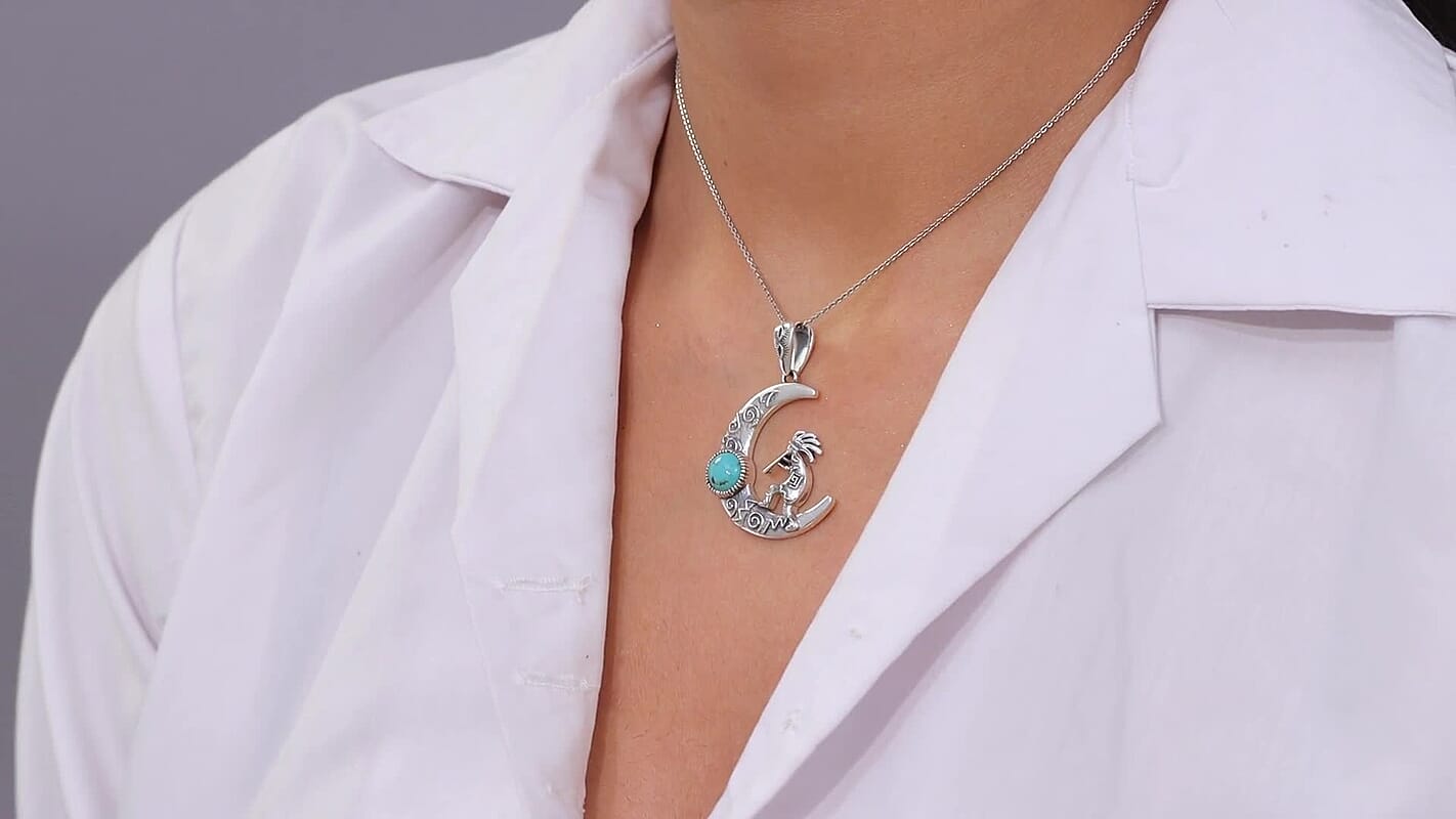 D'Joy Artisan Crafted Tahoe Nevada Turquoise 1.90 ctw Kokopelli Pendant without Chain in Sterling Silver