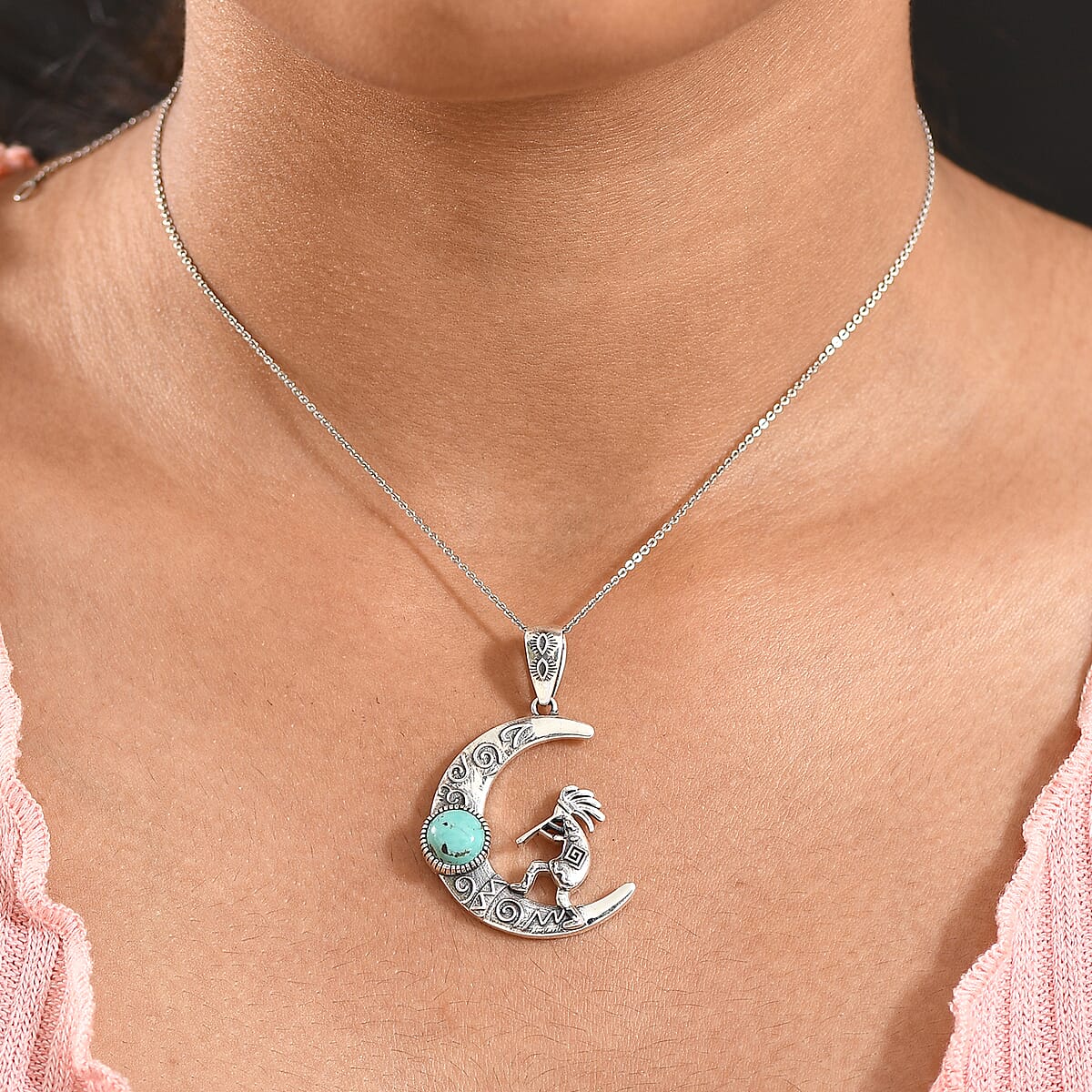D'Joy Artisan Crafted Tahoe Naveda Turquoise 1.90 ctw Kokopelli Pendant without Chain in Sterling Silver  image number 2