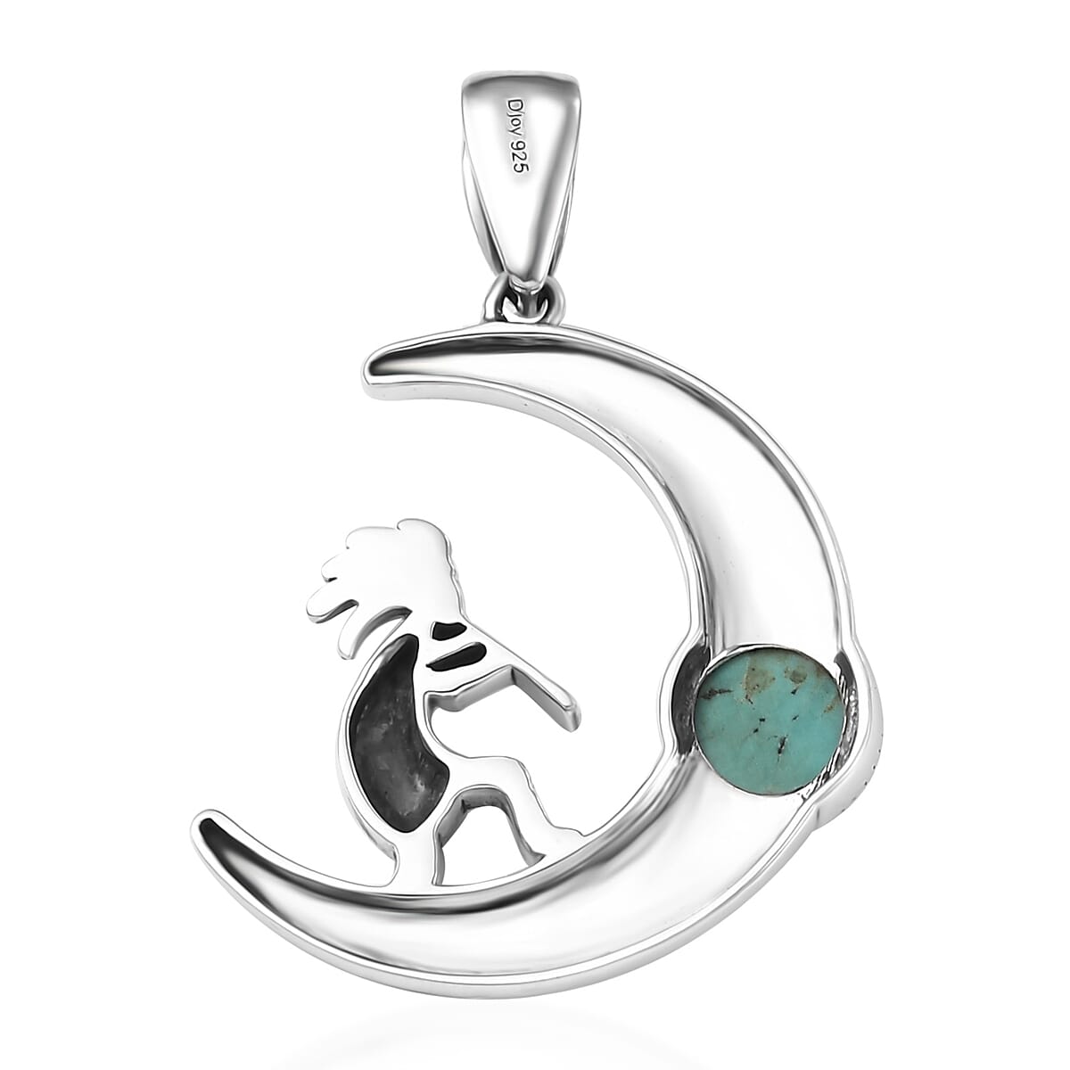 D'Joy Artisan Crafted Tahoe Naveda Turquoise 1.90 ctw Kokopelli Pendant without Chain in Sterling Silver  image number 4