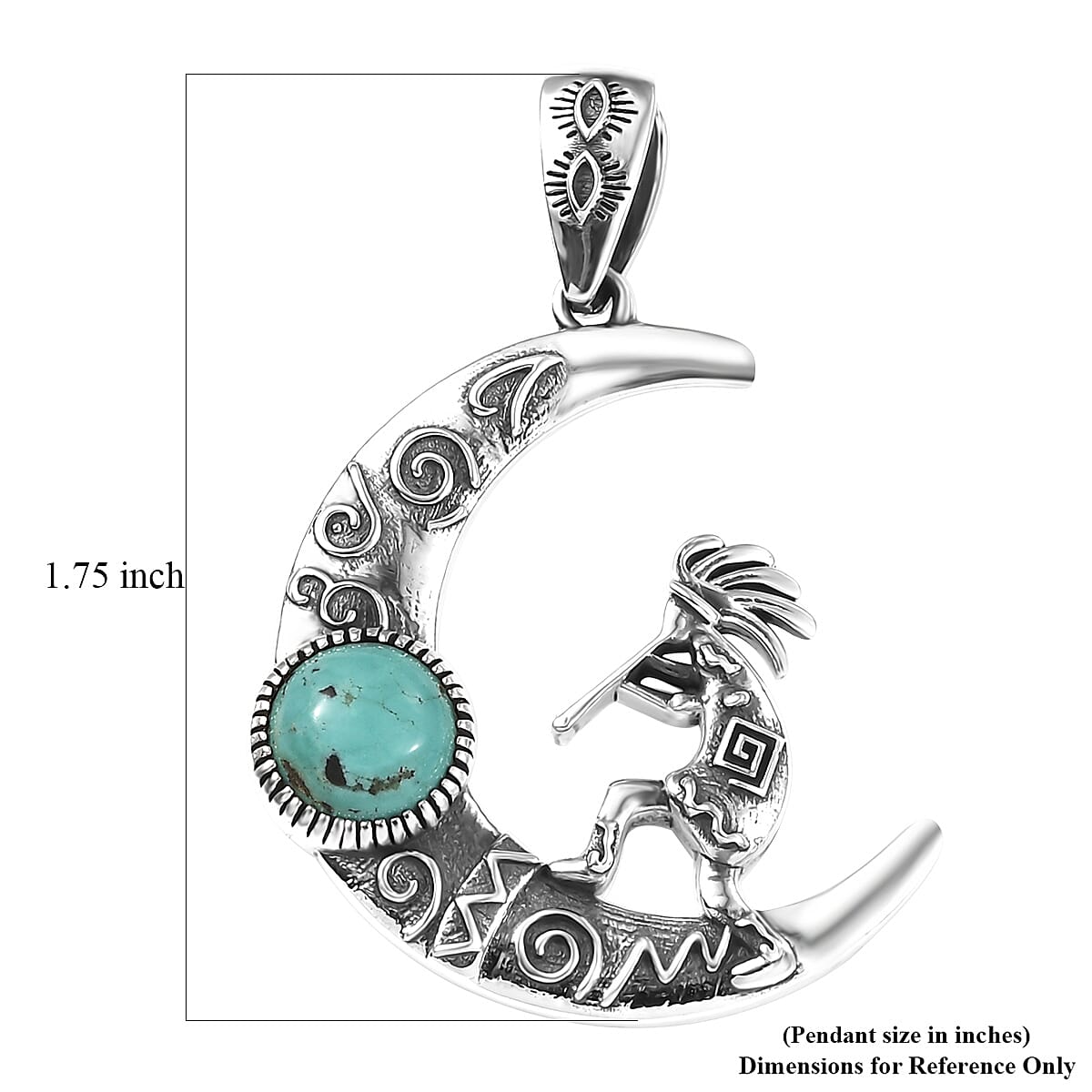 D'Joy Artisan Crafted Tahoe Naveda Turquoise 1.90 ctw Kokopelli Pendant without Chain in Sterling Silver  image number 5