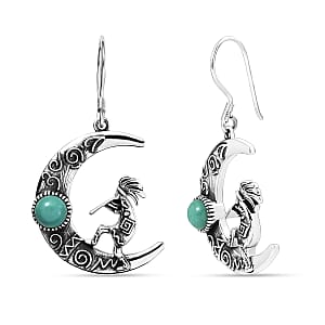 D'Joy Artisan Crafted Tahoe Naveda Turquoise 2.00 ctw Kokopelli Earrings in Sterling Silver 