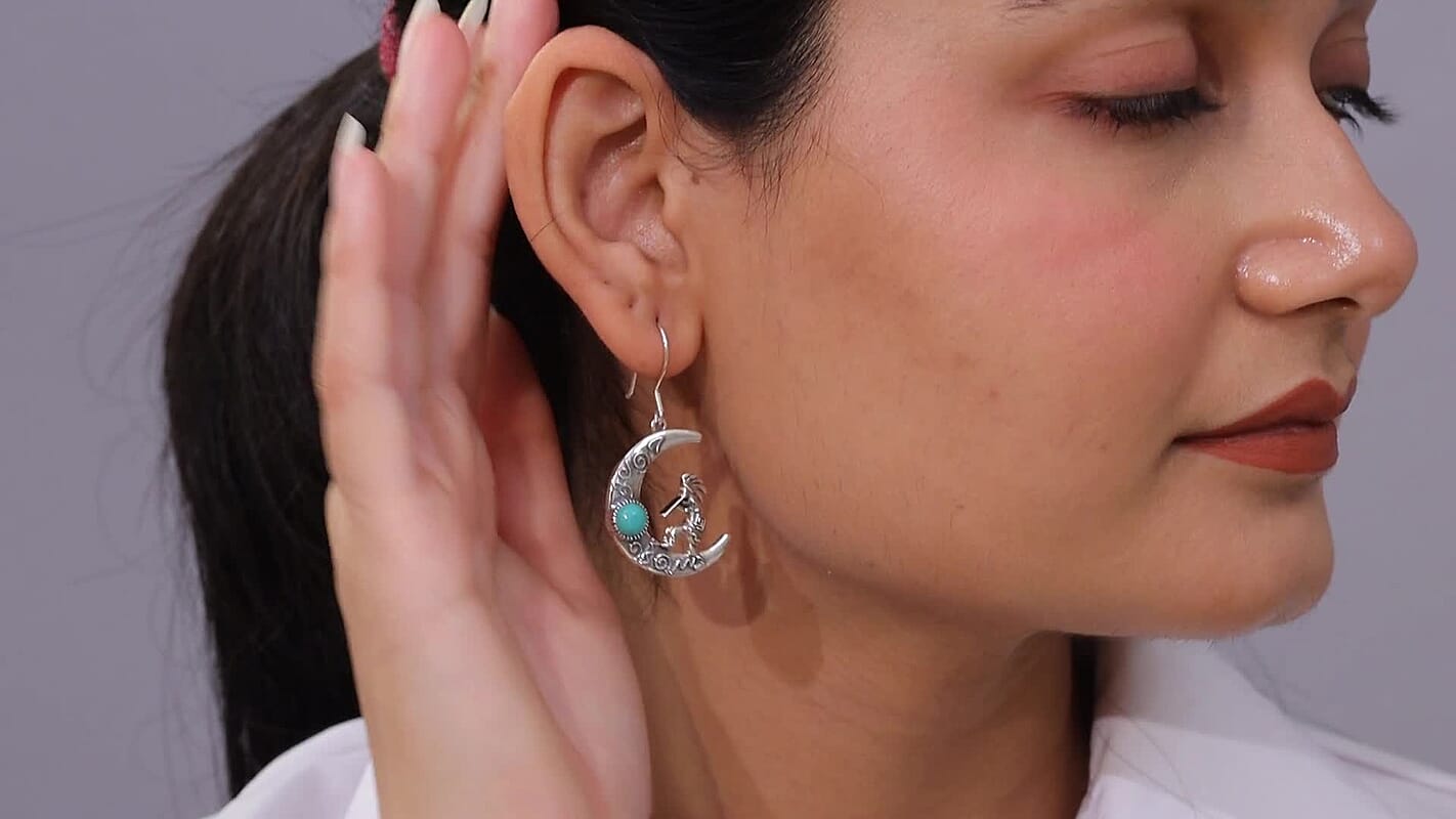 D'Joy Artisan Crafted Tahoe Nevada Turquoise 2.00 ctw Kokopelli Earrings in Sterling Silver