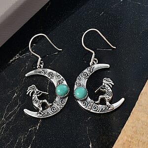 D'Joy Artisan Crafted Tahoe Nevada Turquoise 2.00 ctw Kokopelli Earrings in Sterling Silver 