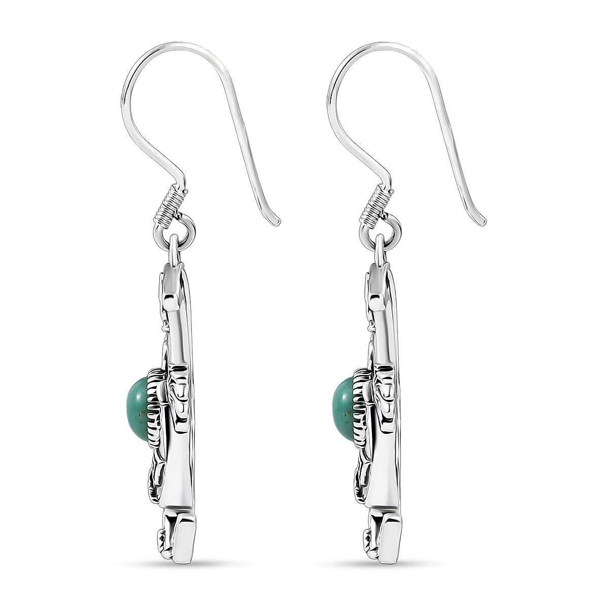 D'Joy Artisan Crafted Tahoe Naveda Turquoise 2.00 ctw Kokopelli Earrings in Sterling Silver  image number 3