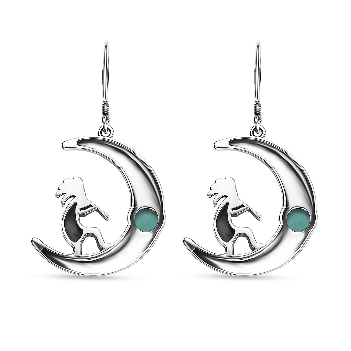D'Joy Artisan Crafted Tahoe Naveda Turquoise 2.00 ctw Kokopelli Earrings in Sterling Silver  image number 4