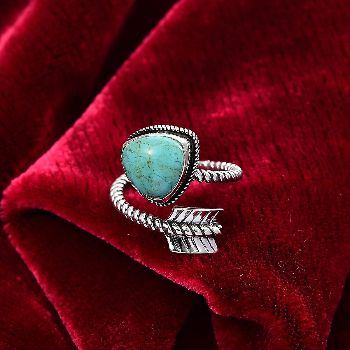 D'Joy Artisan Crafted Tahoe Nevada Turquoise Arrow Ring in Sterling Silver 3.50 ctw (Size 5.0) image number 1