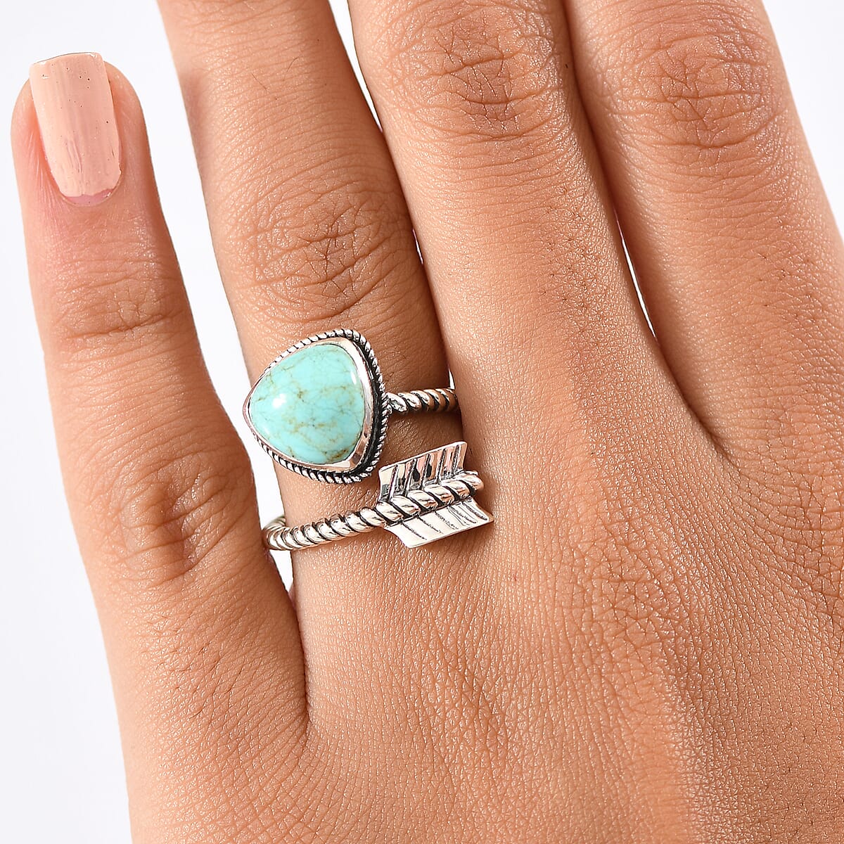 D'Joy Artisan Crafted Tahoe Nevada Turquoise Arrow Ring in Sterling Silver 3.50 ctw (Size 5.0) image number 2
