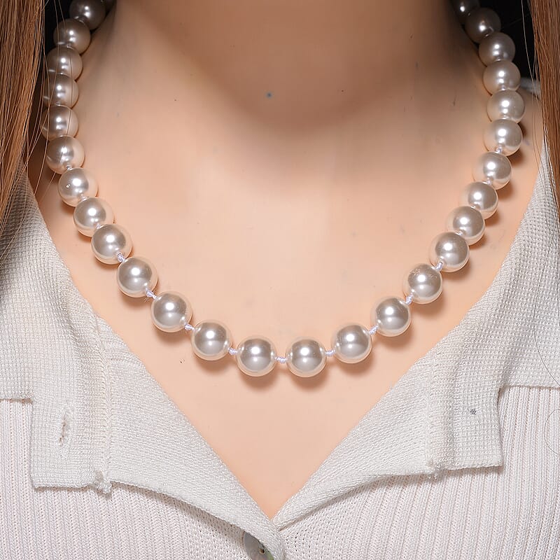 White Shell Pearl Necklace in Stainless Steel 20 Inches
