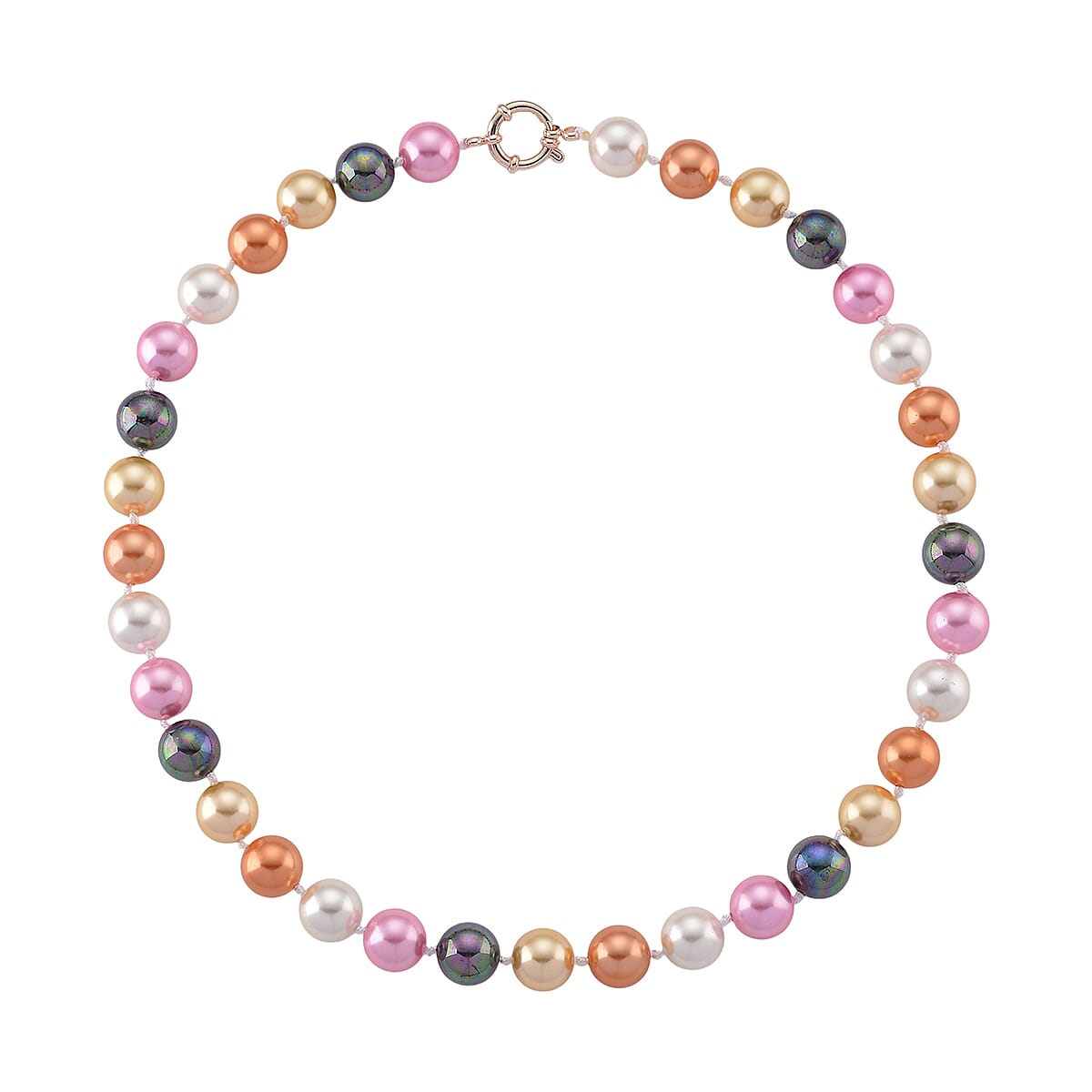 Multi Color Shell Pearl Necklace in ION Plated RG Stainless Steel 20 Inches image number 2