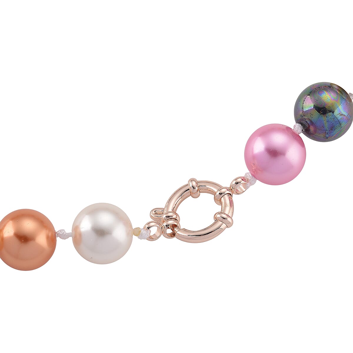 Multi Color Shell Pearl Necklace in ION Plated RG Stainless Steel 20 Inches image number 4