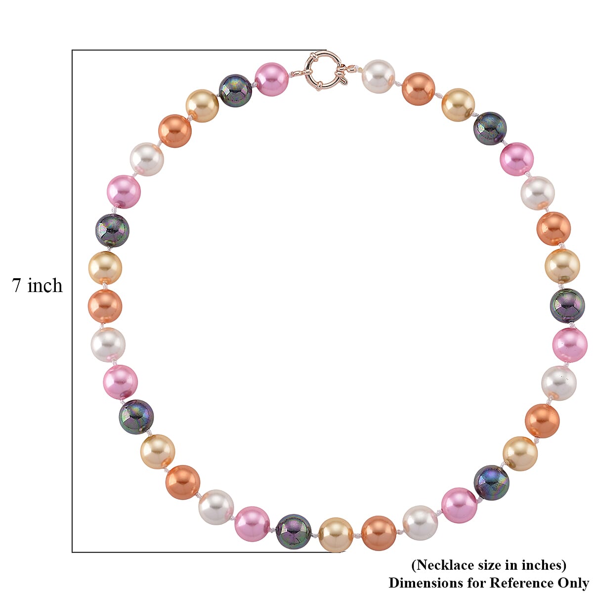 Multi Color Shell Pearl Necklace in ION Plated RG Stainless Steel 20 Inches image number 5