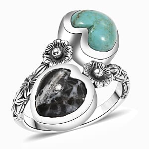 D'Joy Artisan Crafted Tahoe Nevada Turquoise and White Buffalo 5.20 ctw Heart Bypass Ring in Sterling Silver (Size 8.0)