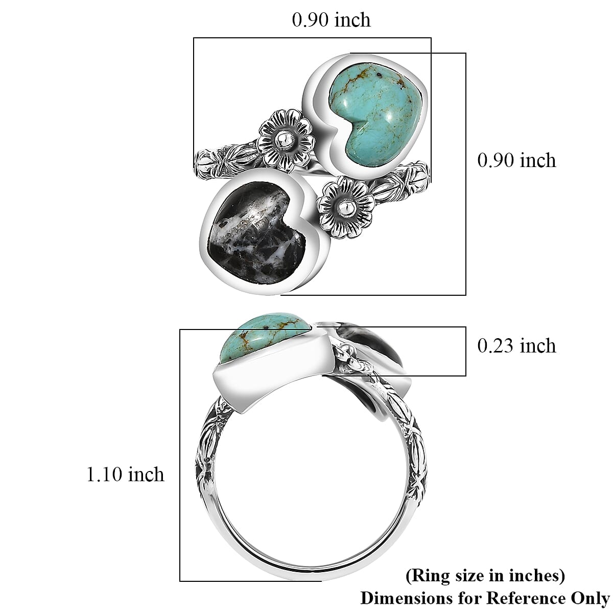 D'Joy Artisan Crafted Tahoe Nevada Turquoise and White Buffalo 5.20 ctw Heart Bypass Ring in Sterling Silver (Size 8.0) image number 5