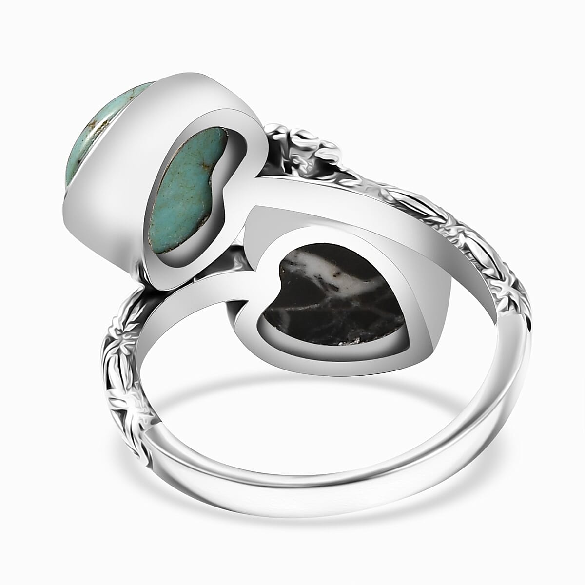 D'Joy Artisan Crafted Tahoe Naveda Turquoise and White Buffalo 5.20 ctw Heart Bypass Ring in Sterling Silver (Size 9.0) image number 4