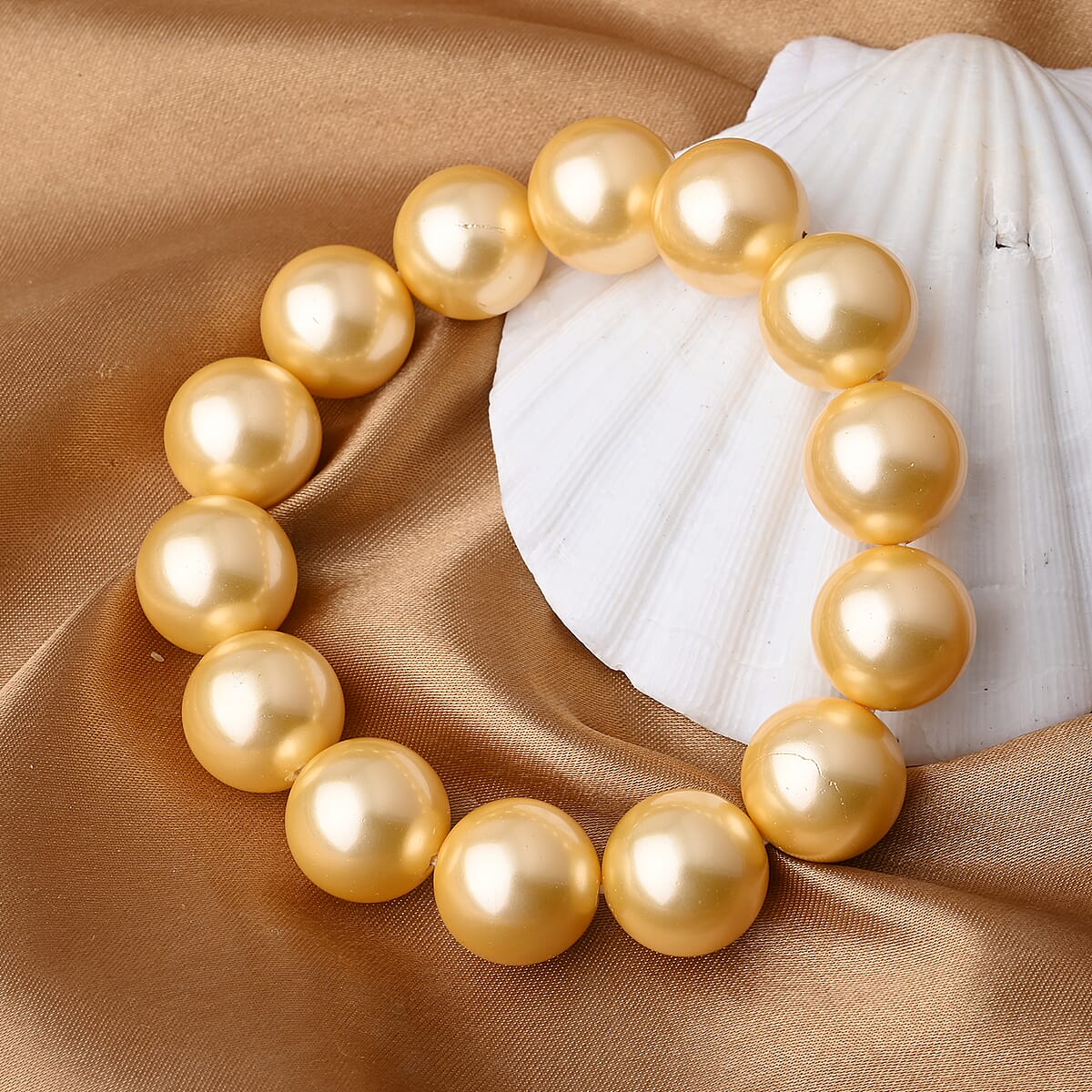 TLV Golden Shell Pearl 11-13mm Stretch Bracelet image number 1