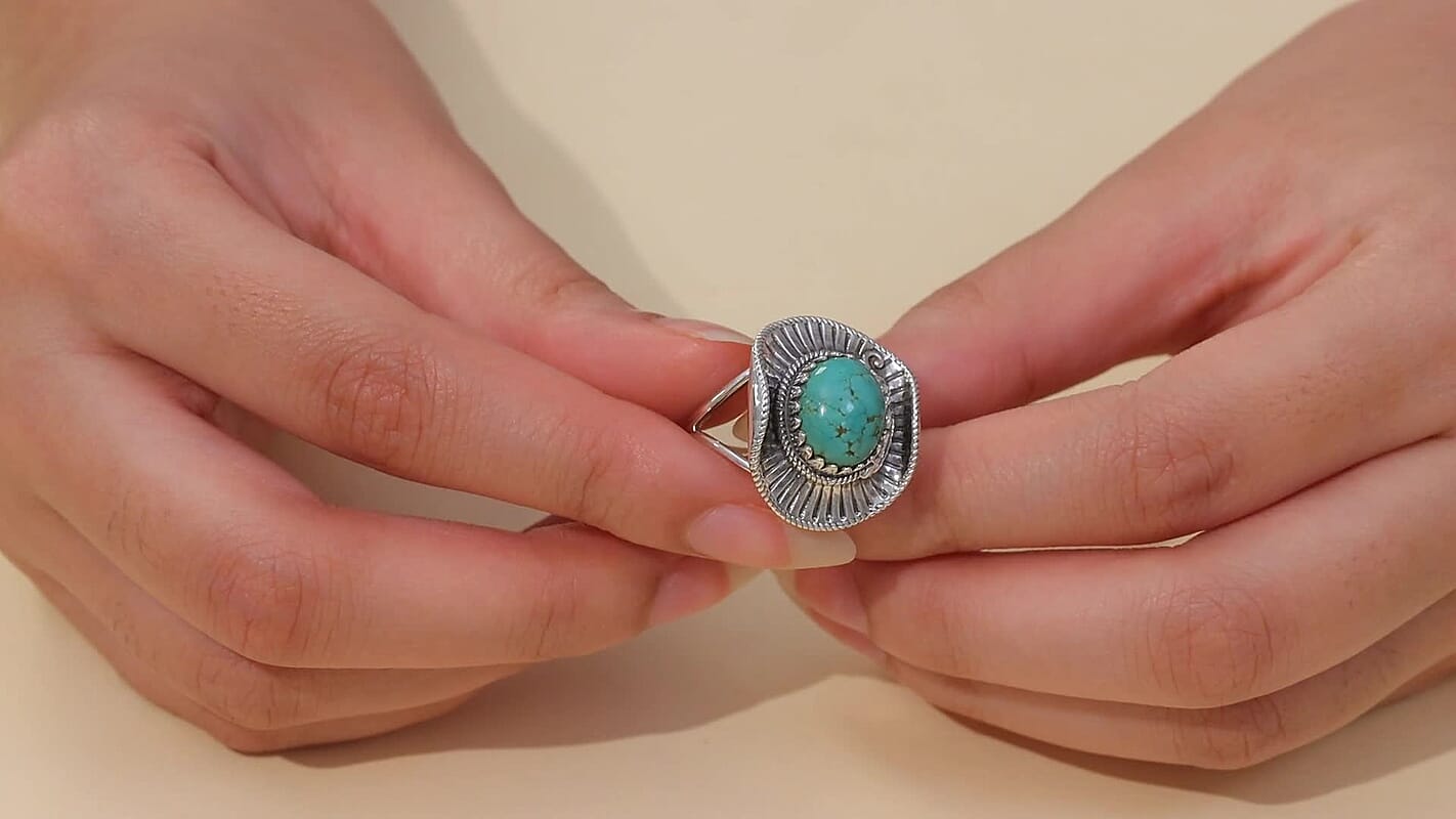 D'Joy Artisan Crafted Tahoe Naveda Turquoise 4.40 ctw Cowboy Hat Ring in Sterling Silver (Size 7.0)