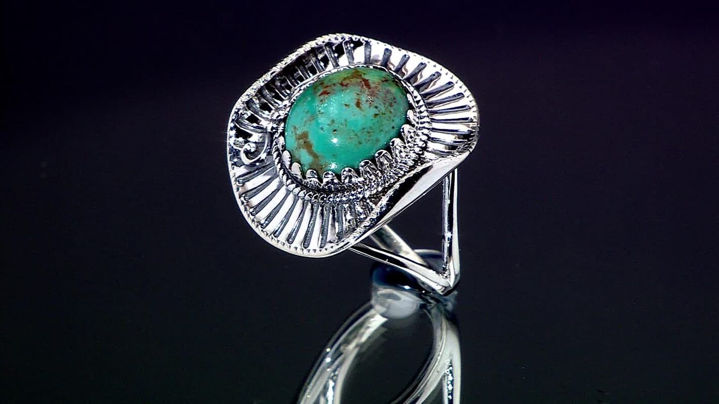 D'Joy Artisan Crafted Tahoe Naveda Turquoise 4.40 ctw Cowboy Hat Ring in Sterling Silver (Size 7.0)