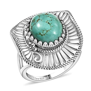 D'Joy Artisan Crafted Tahoe Naveda Turquoise 4.40 ctw Cowboy Hat Ring in Sterling Silver (Size 7.0)