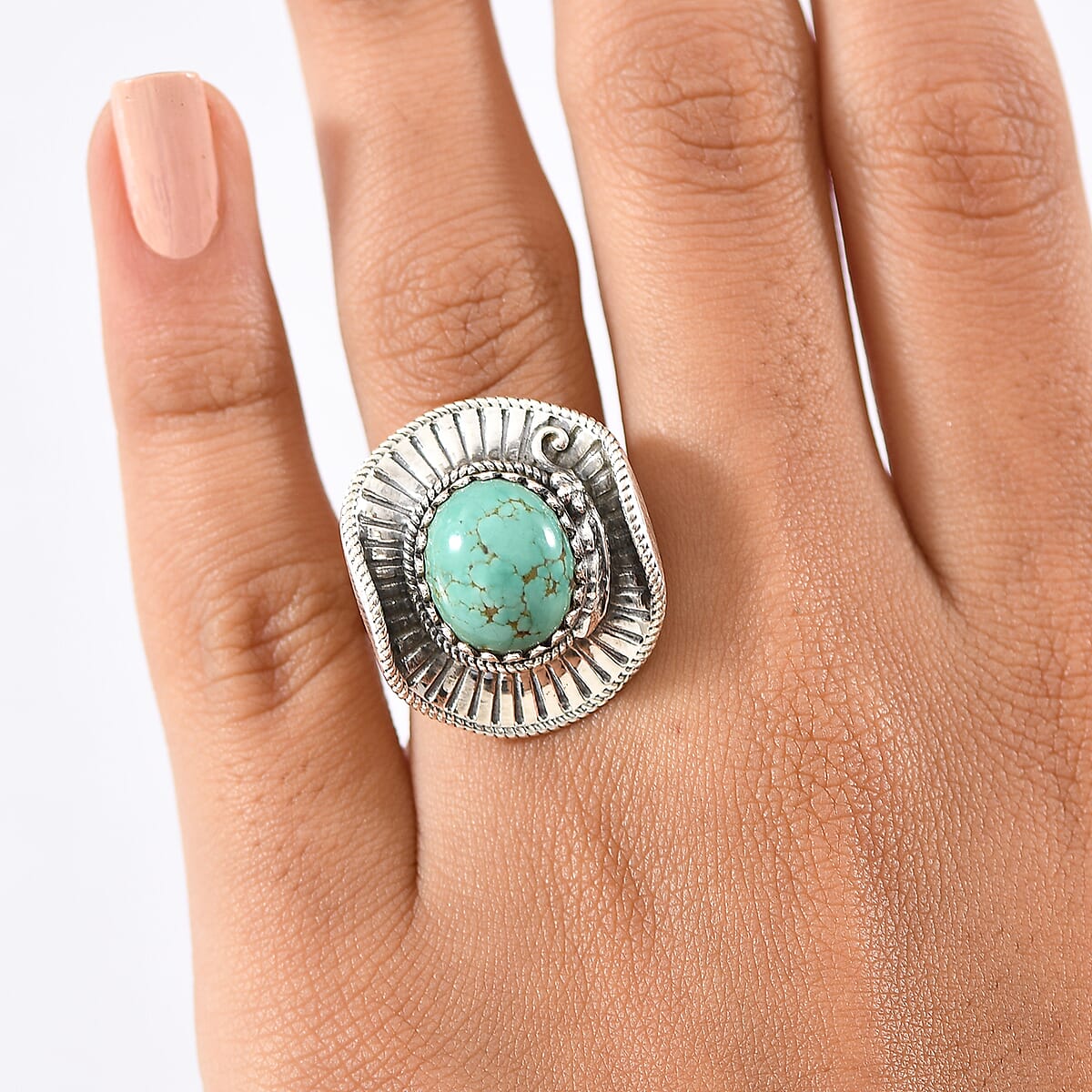 D'Joy Artisan Crafted Tahoe Naveda Turquoise 4.40 ctw Cowboy Hat Ring in Sterling Silver (Size 7.0) image number 2