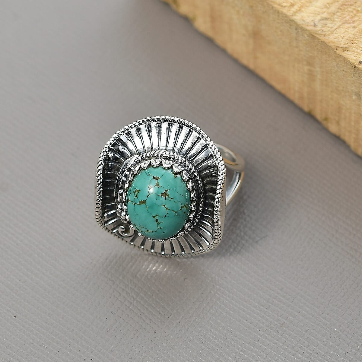 D'Joy Artisan Crafted Tahoe Nevada Turquoise 4.40 ctw Cowboy Hat Ring in Sterling Silver (Size 8.0) image number 1