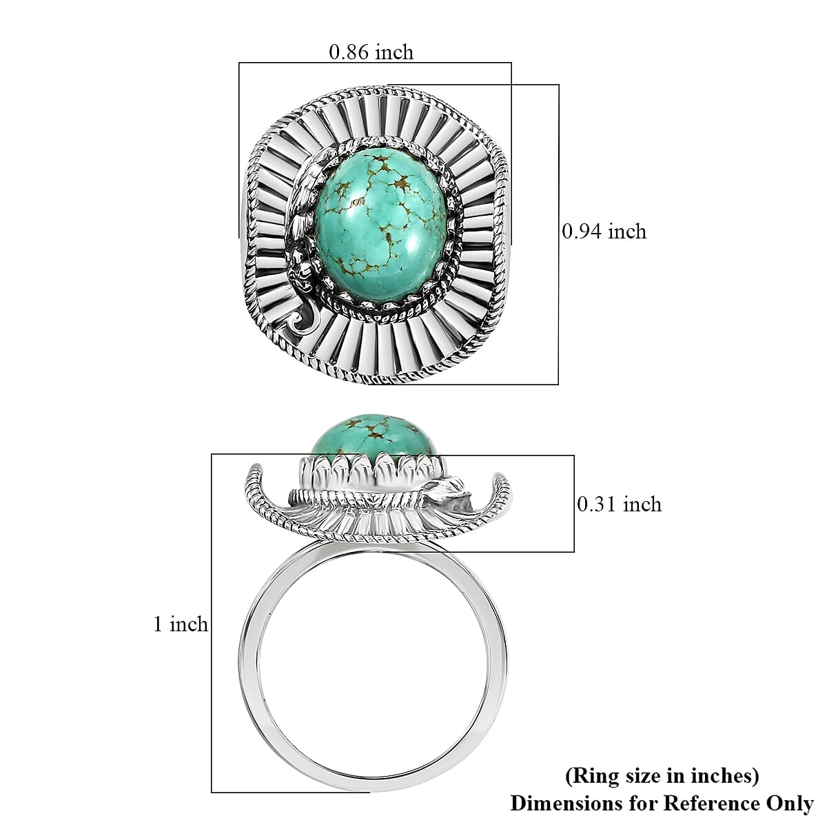 D'Joy Artisan Crafted Tahoe Nevada Turquoise 4.40 ctw Cowboy Hat Ring in Sterling Silver (Size 8.0) image number 5