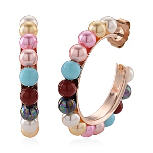 Multi Color Shell Pearl Hoop Earrings in Goldtone and ION Plated RG Stainless Steel