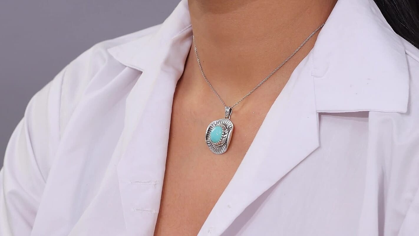 D'Joy Artisan Crafted Tahoe Nevada Turquoise 4.20 ctw Cowboy Hat Pendant without Chain in Sterling Silver