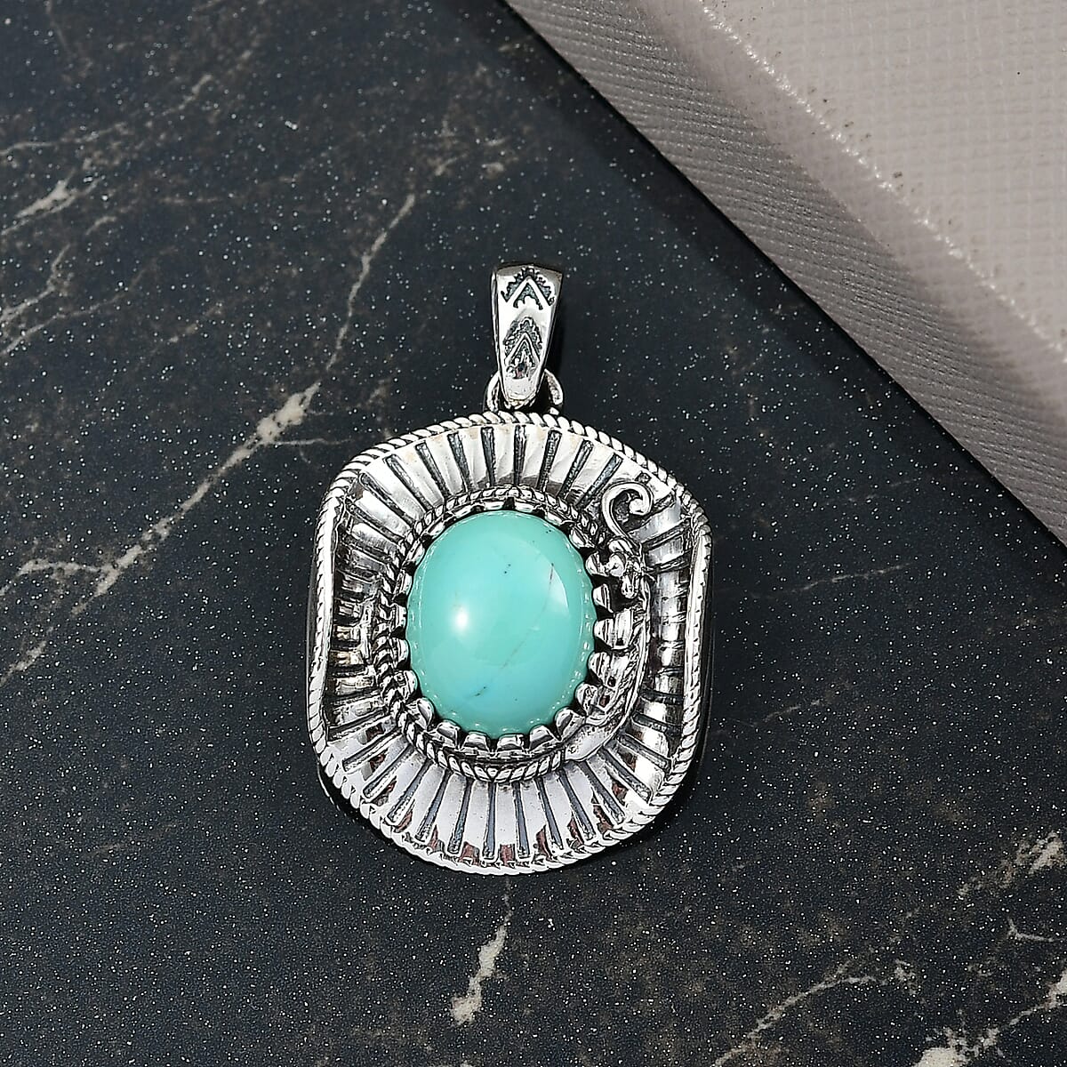 D'Joy Artisan Crafted Tahoe Naveda Turquoise 4.20 ctw Cowboy Hat Pendant without Chain in Sterling Silver  image number 1