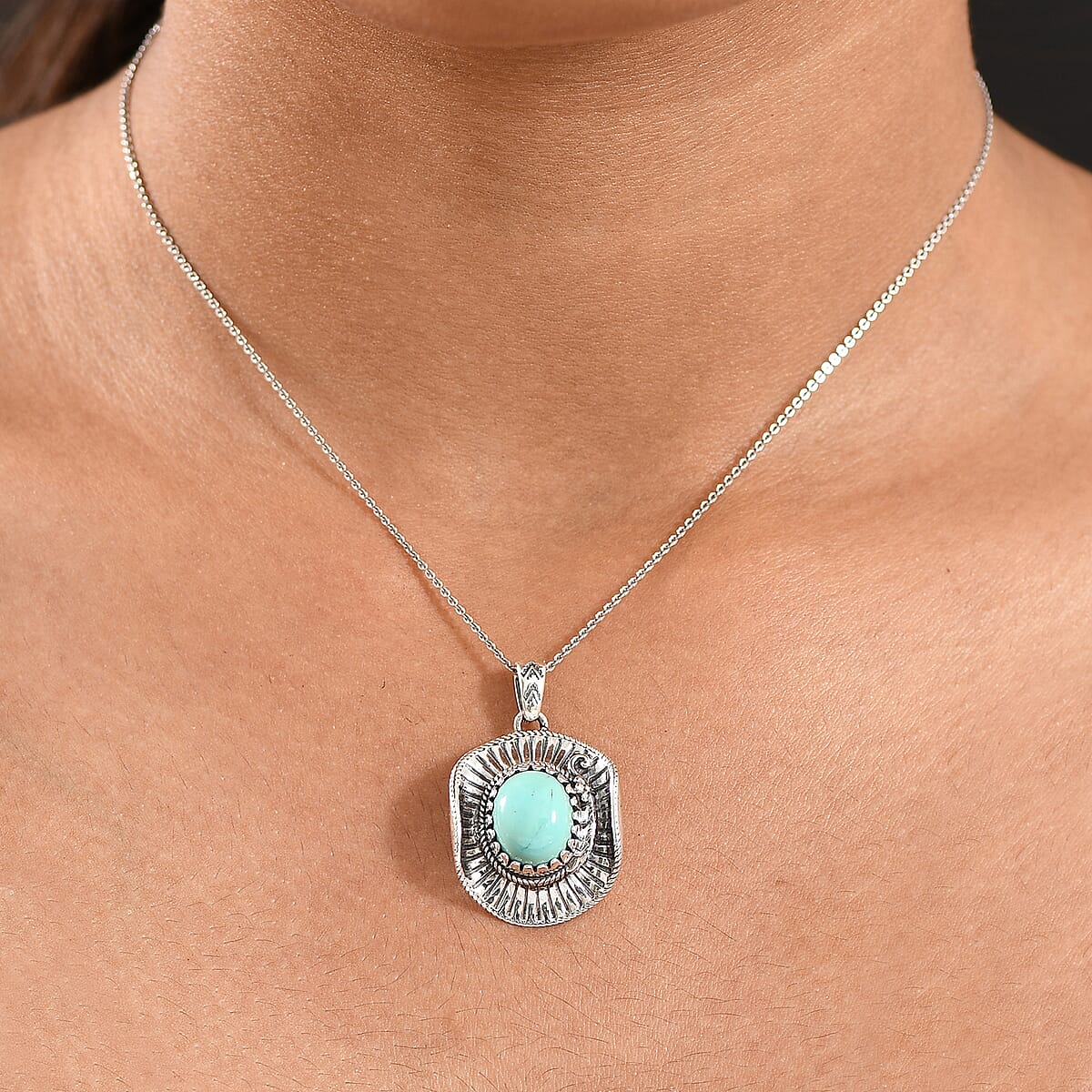 D'Joy Artisan Crafted Tahoe Naveda Turquoise 4.20 ctw Cowboy Hat Pendant without Chain in Sterling Silver  image number 2