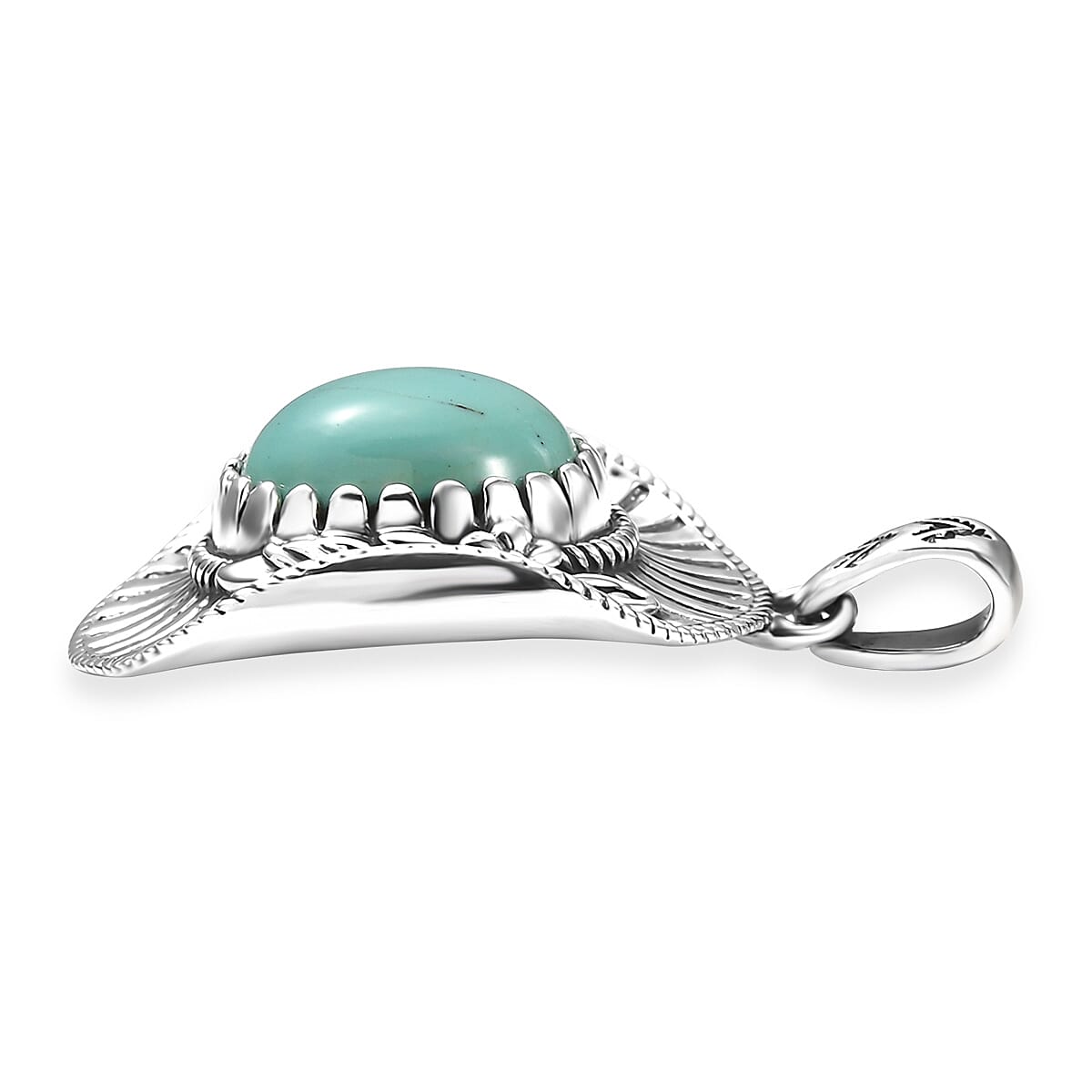 D'Joy Artisan Crafted Tahoe Naveda Turquoise 4.20 ctw Cowboy Hat Pendant without Chain in Sterling Silver  image number 3