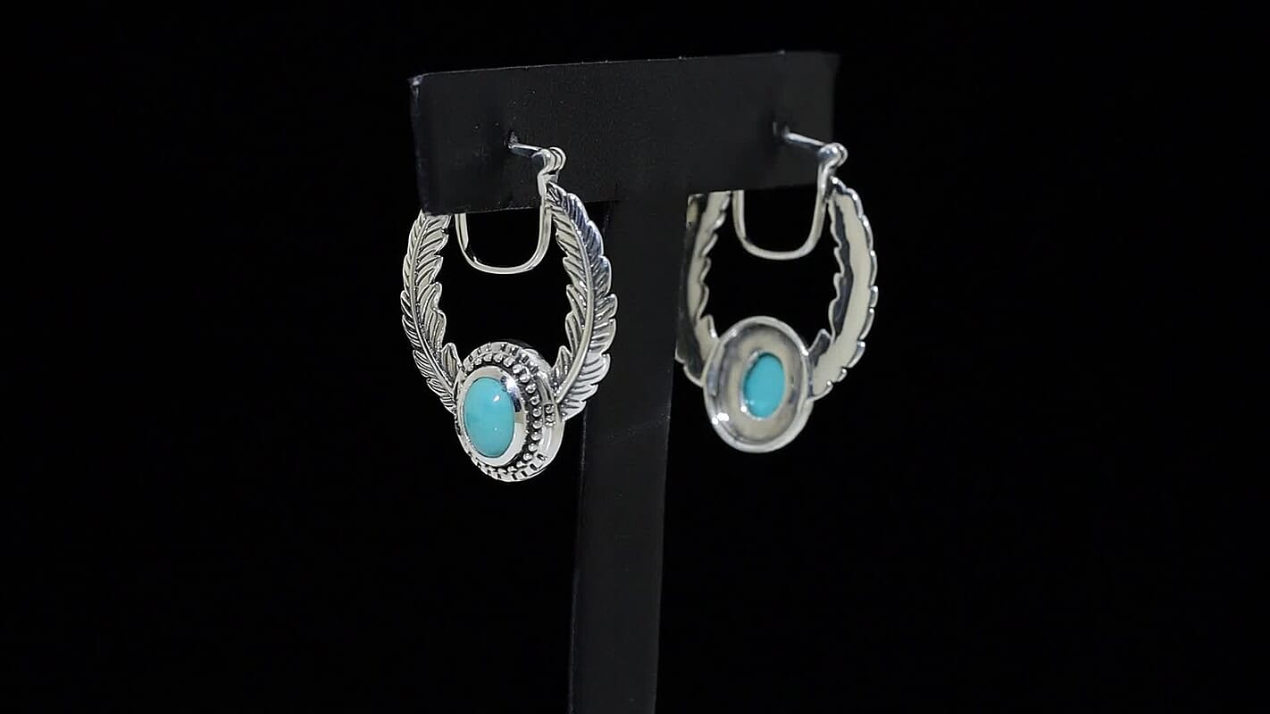 D'Joy Artisan Crafted Tahoe Nevada Turquoise 2.50 ctw Feather Earrings in Sterling Silver