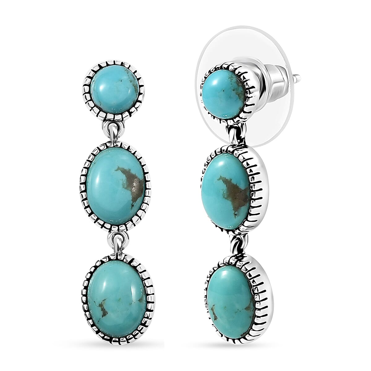 D'Joy Artisan Crafted Tahoe Naveda Turquoise 6.15 ctw Earrings in Sterling Silver image number 0