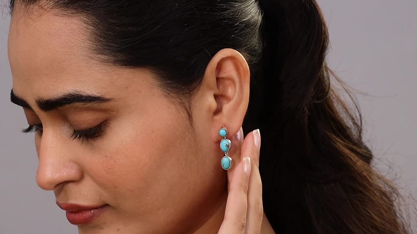 D'Joy Artisan Crafted Tahoe Nevada Turquoise 6.15 ctw Earrings in Sterling Silver