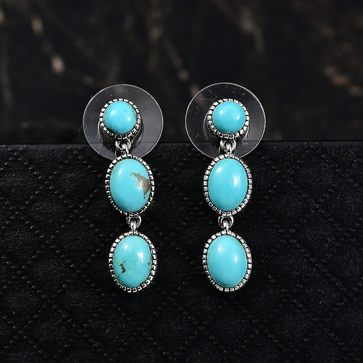 D'Joy Artisan Crafted Tahoe Naveda Turquoise 6.15 ctw Earrings in Sterling Silver image number 1